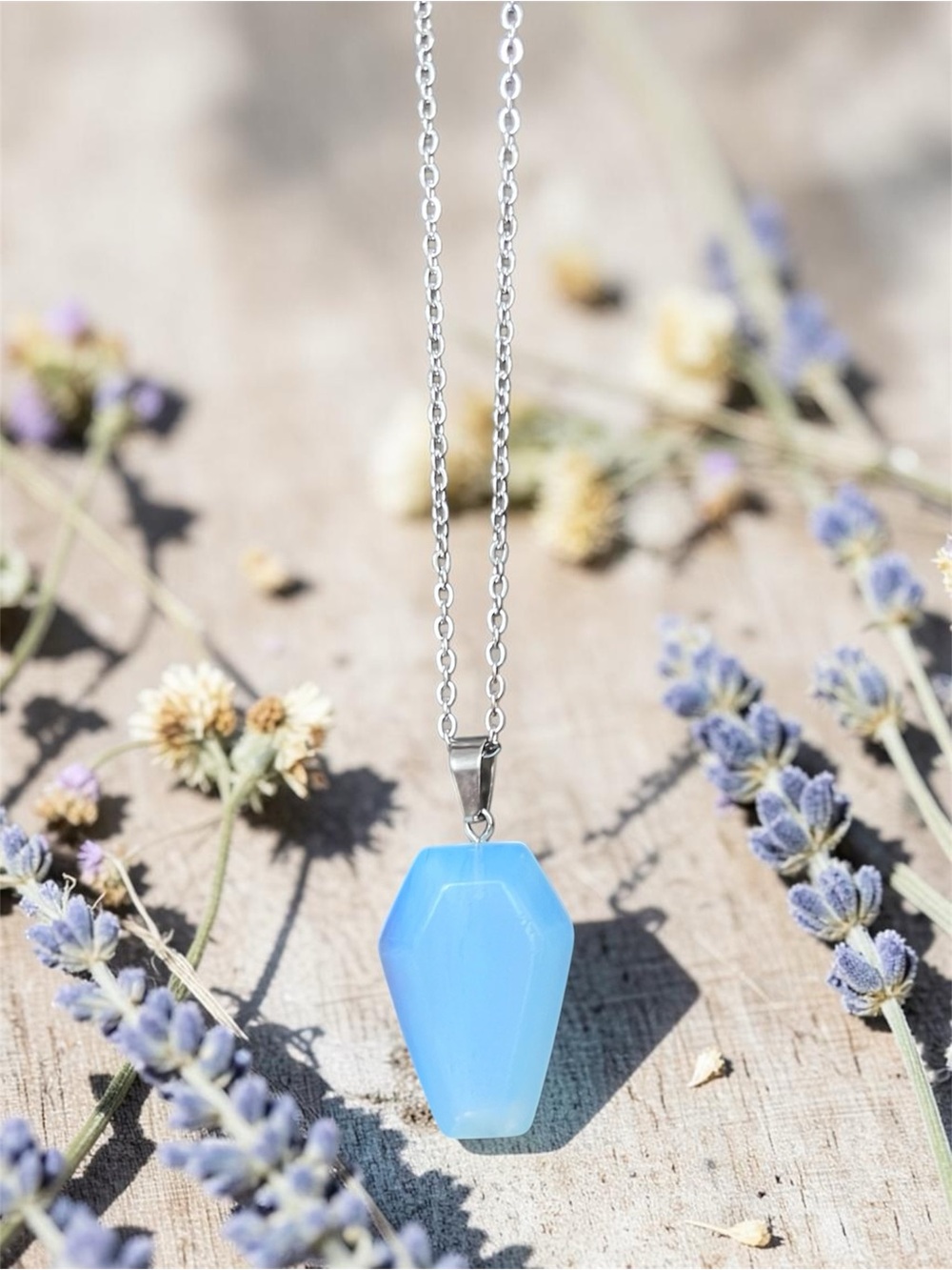 OPALITE coffin pendant necklace on silver chain NEW